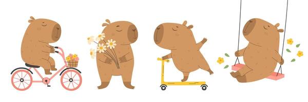 Funny capybaras set with a different activity vector