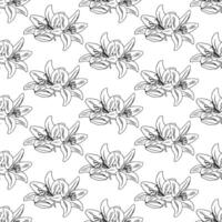 Elegant composition of two lily flowers. Seamless pattern. Doodle style. vector