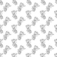Lily on a long stem with lush foliage. Doodle style. Seamless pattern. vector