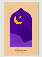 ramadan greeting card poster background with mosque and crescent vector