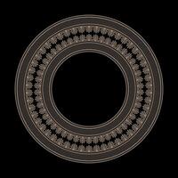 Decorative gold round frame with floral pattern on black background. Vintage gold round frame. Pattern of lotus flowers. Circle ornament ancient Africa. Border, frame, ring of Roman Empire. For print vector