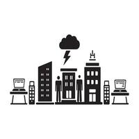 Cityscape illustration depicting cloud computing vulnerability vector