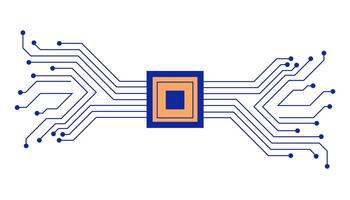 technology solutions illustration featuring blue lines and a central orange Data chip, technology and cloud storage vector