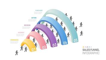 Sales funnel Infographic diagram template for business. Modern Tunnel Timeline 5 steps, presentation infographics. vector