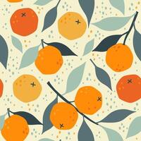 Simple seamless pattern with oranges and leaves. graphics. vector
