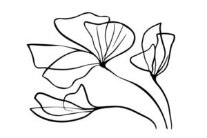 One line flower. minimalism flower blooming doodle style illustration. Continuous line drawing Black contour isolated spring symbol for poster, card, invitation, social media design vector