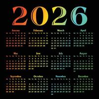 A color calendar template for a year 2026. vector