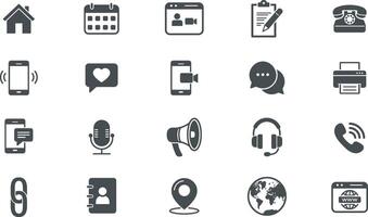 A Set of Communication, Website, Phone, Messaging, Location, and More Symbols, icons vector