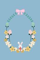 A flowers wreath designed in a cute easter theme with bunnies and eggs pattern vector