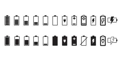 Battery icon set. Battery Full charge indicator or low charge sign. Level battery Energy powerfully full vector
