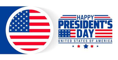 Happy President's Day with American flag background banner or poster design template. observed every year in February. Holiday concept. Use to any Template, card, poster, placard, template. vector