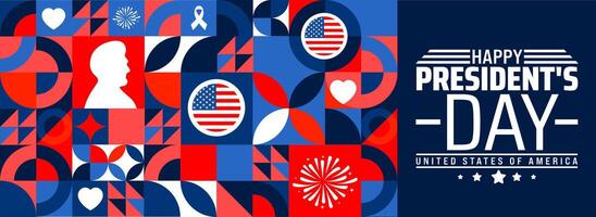 Happy President's Day geometric shape pattern background banner or poster design template. observed every year in February. Holiday concept. Use to any Template, card, poster, placard, template. vector