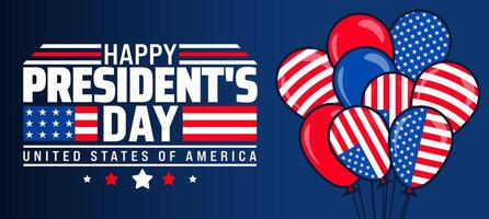 Happy President's Day with American balloon background banner or poster design template. observed every year in February. Holiday concept. Use to any Template, card, poster, placard, template. vector