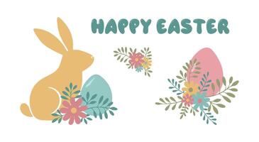 compositions easter bunny and eggs vector
