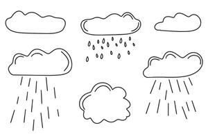 Weather illustrations collection. Hand drawn clouds with precipitation. Rain, shower icons. Clouds and precipitation in doodle style. vector