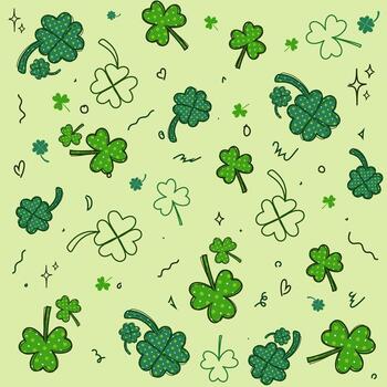 st patricks day shamrock and clover art seamless pattern background with geometric shapes and lines vector