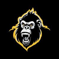 Snarling gorilla head design logo illustration in white and yellow color. suitable for logos, apparel, and wildlife themed graphics. Ideal for fierce, bold branding. vector