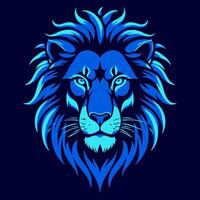 Vibrant blue lion head design with intricate details, suitable for print on products, branding, and digital media for a bold statement. vector