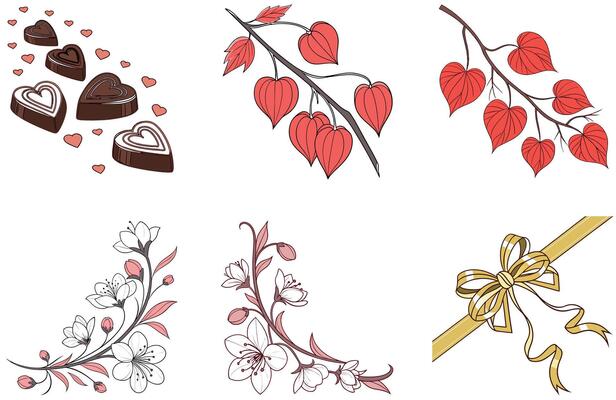 Cozy Valentine Bundle - Warm Wooden Frame Picture Collection Illustrations