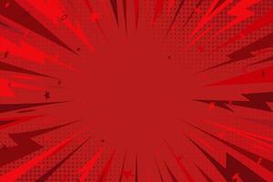 Red Pop Art Comic Background with Thunders. Red thunder comic halftone style background. Retro comic book style empty backdrop for magazine, cover, ad, banner, websites vector