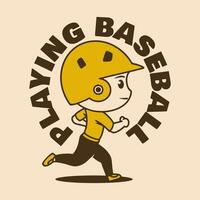 Baseball chibi character with helm in running pose with text vector