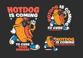 Hot Dog with sunglasses character in 3 different version vector