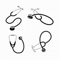 Filled and outlined stethoscope illustrations in various positions vector