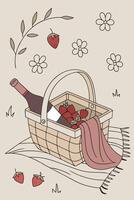 A beautifully arranged picnic setup glows in soft, ambient lighting. vector