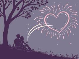 A sparkling firework forming a glowing heart shape against a quiet, darkened background. The wide space allows for a dramatic text overlay. vector