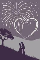 A hand swirls a sparkler into a heart shape, creating a stunning light trail. vector