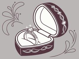 A polished, heart-shaped box gently reveals a dazzling gemstone within. vector