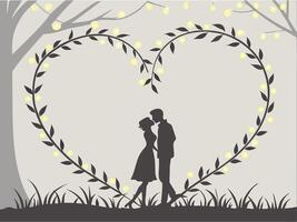 A heart-shaped frame made of twinkling fairy lights glows softly against a neutral gradient backdrop. vector