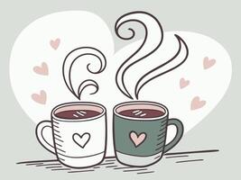 Swirling steam from a pair of cups forms a delicate heart above them. vector