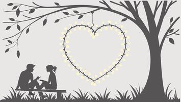 A sparkling heart-shaped frame of fairy lights with ample space in the center for text or design. vector