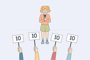 Children competition for girls to perform in front of jury and receive high marks for talents vector