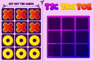 Board game TIC TAC TOE . cartoon strategy game noughts and crosses. Board logic game, cut out cards and play vector