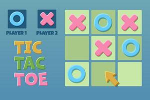 TIC TAC TOE UI with arow cursor. Board logic game for your game development UI. strategy game noughts and crosses, vector
