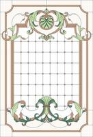 Stained glass window decoration panel in a rectangular frame, abstract floral arrangement of buds and leaves in the baroque style vector