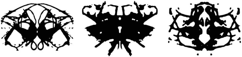Ink blot for psychiatric evaluations. Rorschach test. Set of grunge black spots vector