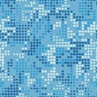 Digital camouflage seamless pattern. Blue halftone dots camouflage, military fabric. Grainy abstract background. Camo texture. vector