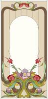 Stained glass panel in a rectangular frame, abstract floral arrangement of buds and leaves in the art Nouveau style vector
