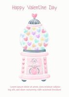 Coin operated rotating hearts cabinet in watercolors style with Valentine's day wording and example texts on white background. vector