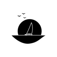 Silhouette of sailboat with seagulls in the sea illustration design vector