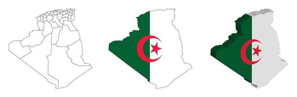 Algeria outline, fill with flag and 3d map vector