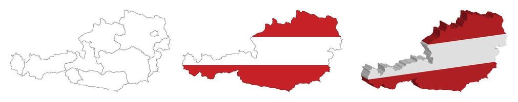 Austria outline, fill with flag and 3d map vector