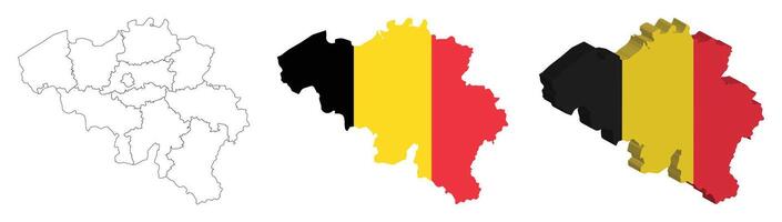 Belgium outline, fill with flag and 3d map vector
