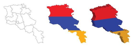 Armenia outline, fill with flag and 3d map vector