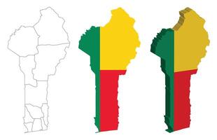 Benin outline, fill with flag and 3d map vector