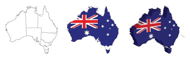 Australia outline, fill with flag and 3d map vector