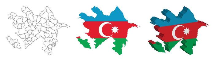 Azerbaijan outline, fill with flag and 3d map vector